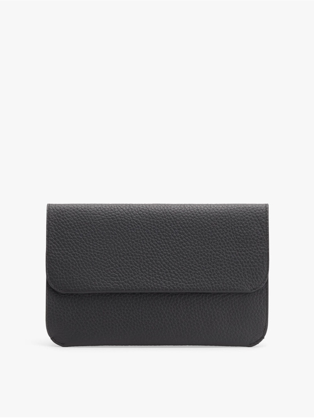 Cuyana Black Pebbled Leather Flap Clutch